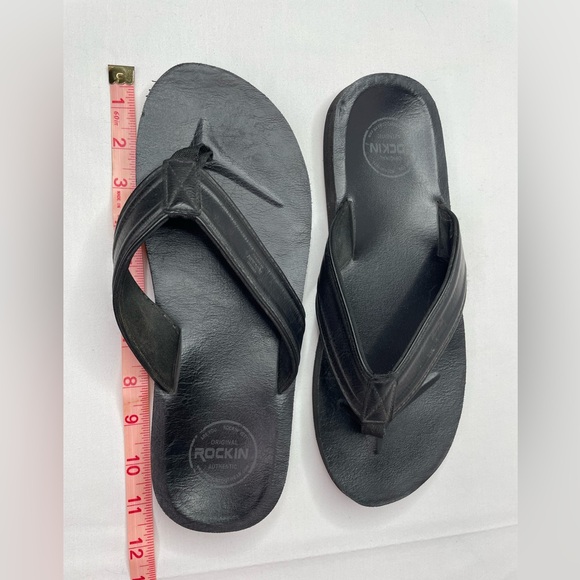 Rockin Black Leather Comfort Casual Flip Flops Size 12 - Picture 5 of 8